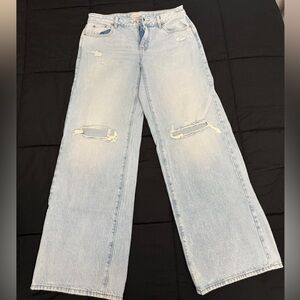 Pacsun Casey Fray Low Rise Baggy Jeans Ripped Light Indigo